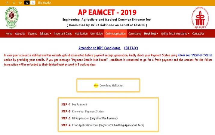 Admit cards for AP EAMCET 2019 released